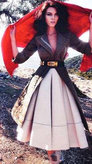 Love this look: Skirt and scarf by LOUIS VUITTON, worn with a coat by CELINE, a belt by HERMES and boots by FENDI. Photo by Phil Poynter for German Vogue September 2010.