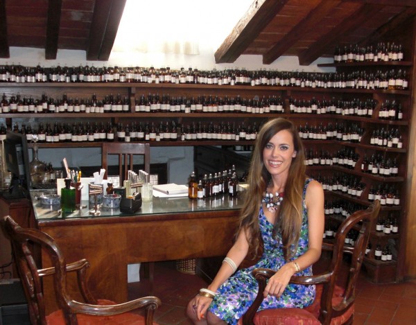 In the atelier in front of Villoresi's library of scents with over 2000 essences