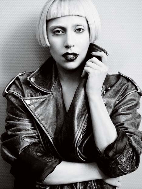 Lady Gaga in her own Hussein Chalayan leather jacket