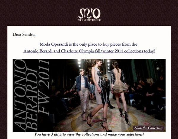 Example of an e-mail that I am receiving from Moda Operandi