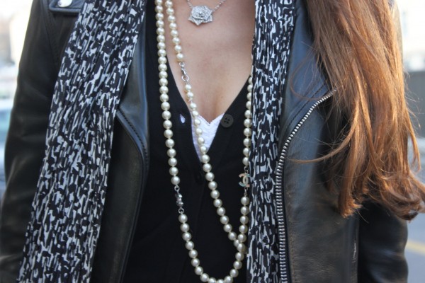 Sandra Bauknecht in Saint Laurent Biker Jacket and Chanel necklace