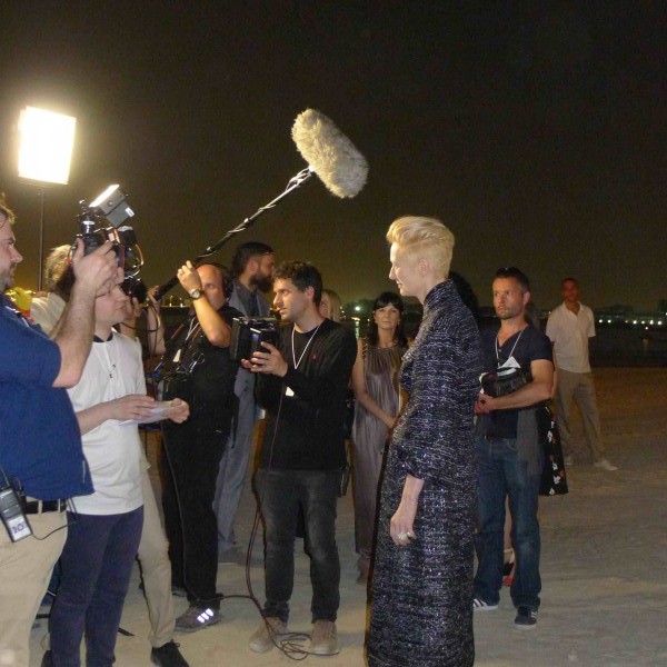 Tilda Swinton giving interviews Chanel Dubai Cruise