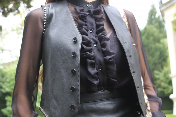 Saint Laurent transparent blouse and vest in leather