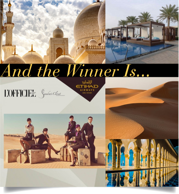 Winner of Etihad Airways Competition with L'Officiel Switzerland and Sandra's Closet
