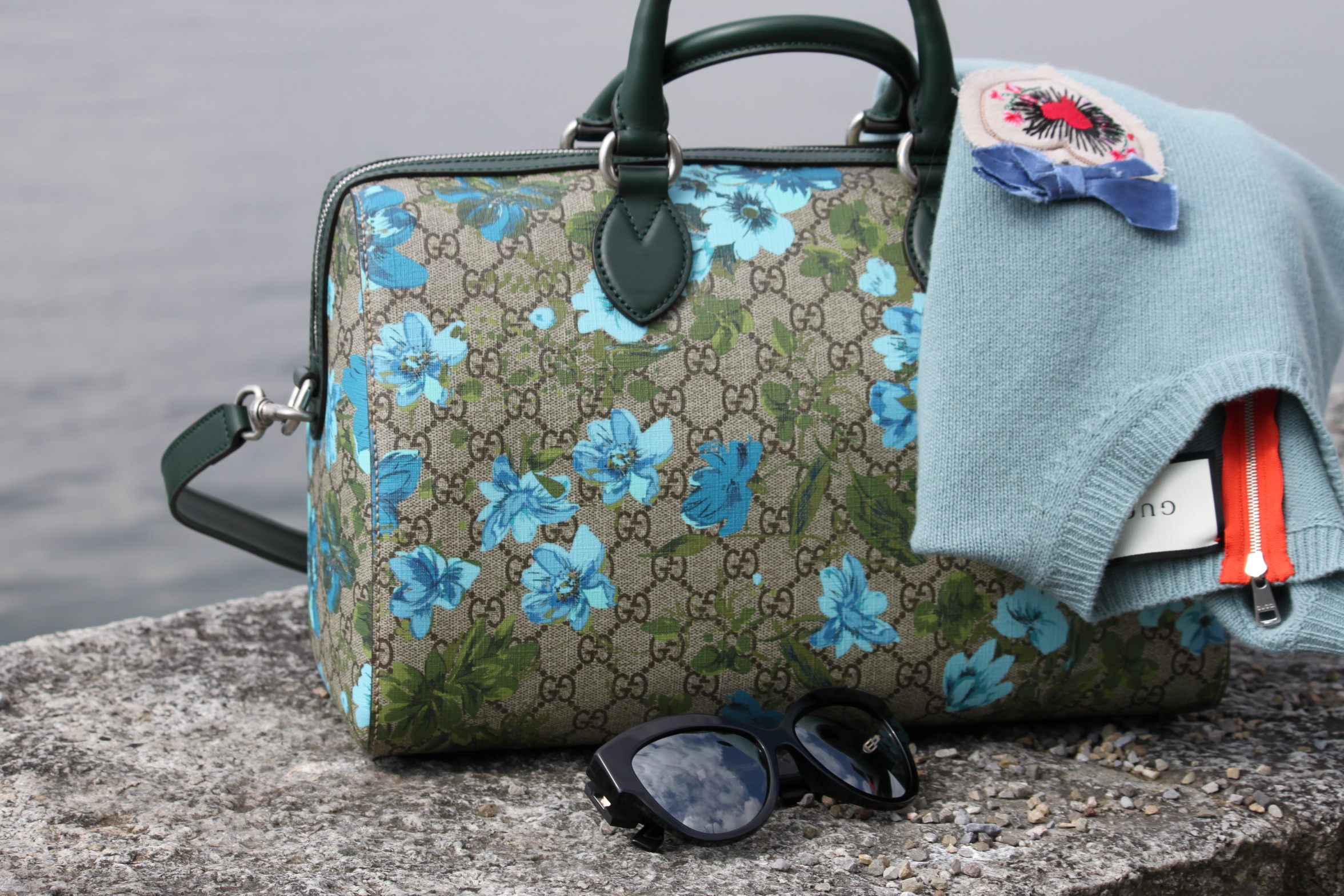 gucci bag with blue flowers