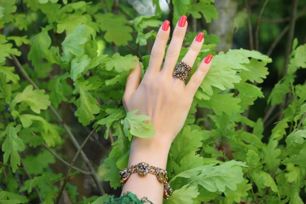 tiger head ring with black enamel