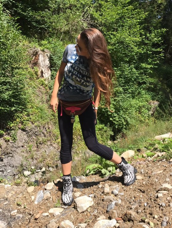 zebra print calf hair hiking boots
