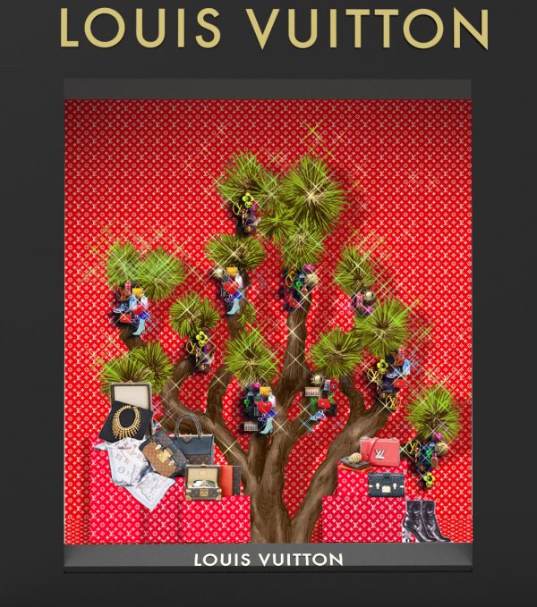 A LV Louis Vuitton branded christmas tree with the LV, Midjourney