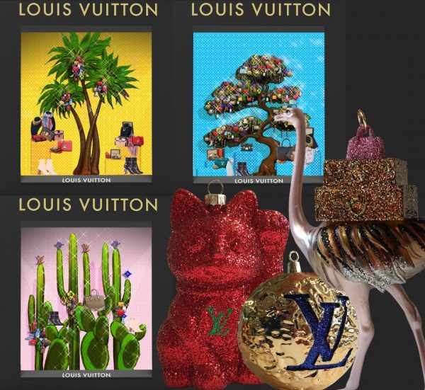 A LV Louis Vuitton branded christmas tree with the LV, Midjourney