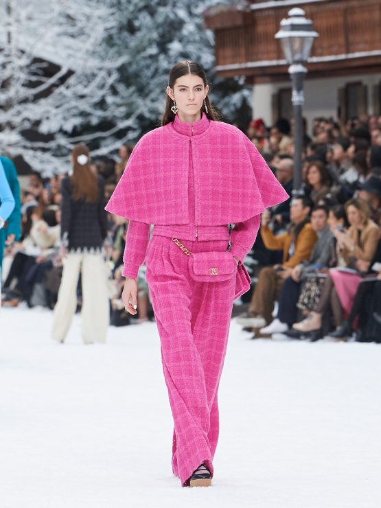 Woman with Pink Leather Chanel Bag before Genny Fashion Show