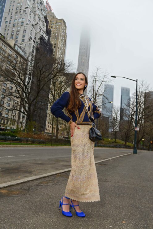 CHANEL PRE-FALL 2015 BLUE CHANEL CASHMERE CAMELLIA THING-HIGH